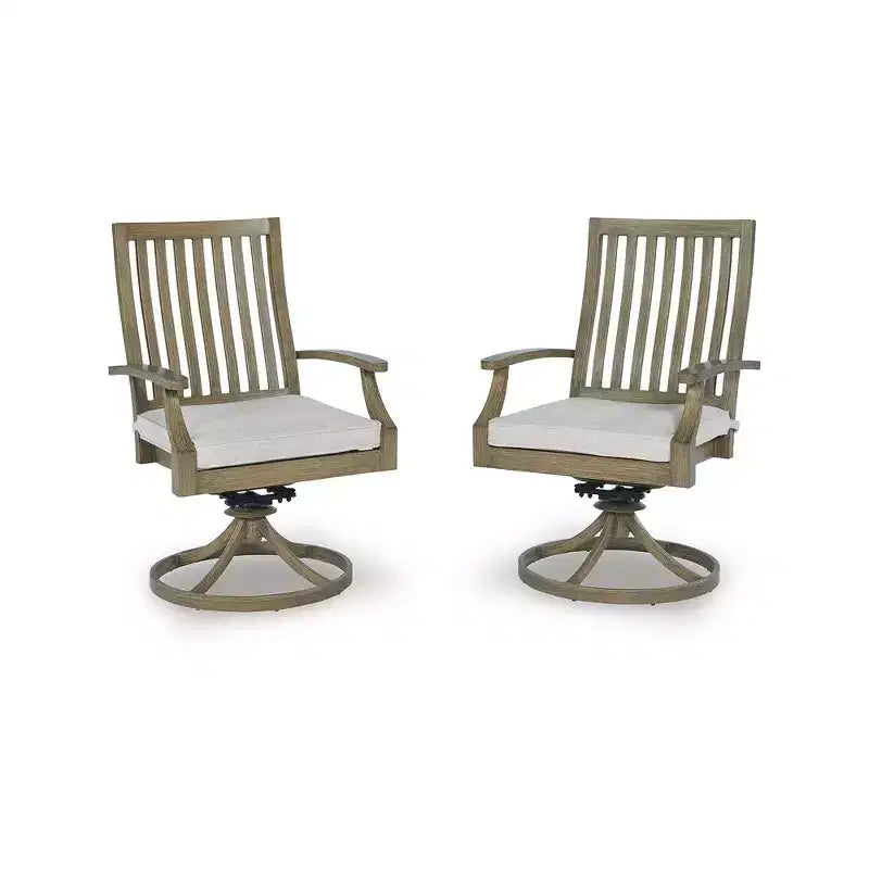 Fauteuils pivotants d'extérieur Rainier Ranch Signature Design by Ashley avec coussins tout temps, lot de 2, beiges