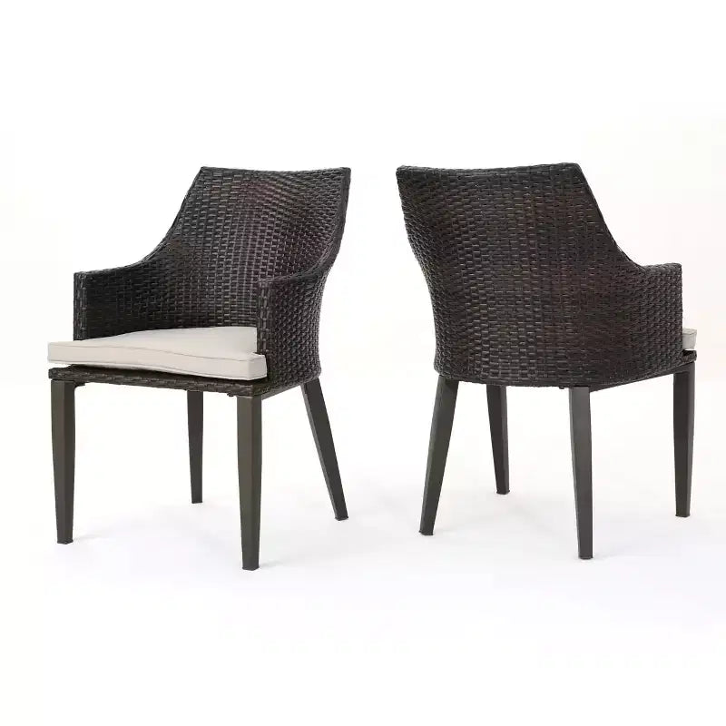 Chaises de salle à manger d'extérieur Christopher Knight Home Hillhurst en osier et fer avec coussins (lot de 2)