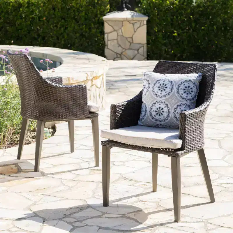 Christopher Knight Home Hillhurst Outdoor Wicker and Iron Dining Chairs with Cushions (Set of 2)