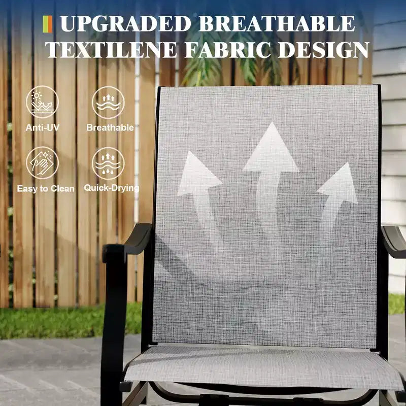 Chaises de salle à manger pivotantes d'extérieur avec dossier respirant en textilène, ensemble de 2 chaises de salle à manger pivotantes pour patio, ensemble de chaises de jardin pivotantes pour piscine, pelouse et jardin.