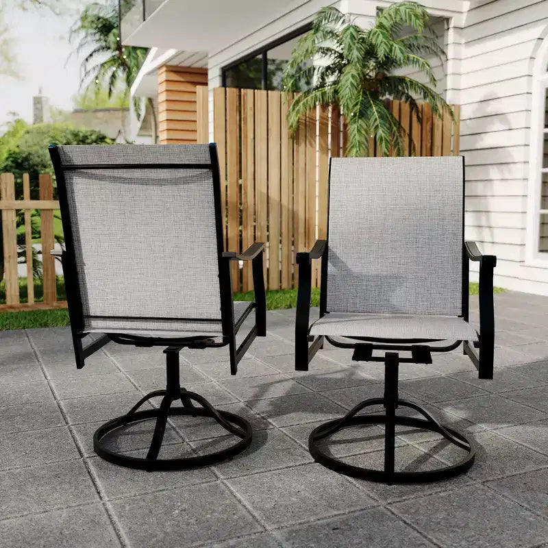Chaises de salle à manger pivotantes d'extérieur avec dossier respirant en textilène, ensemble de 2 chaises de salle à manger pivotantes pour patio, ensemble de chaises de jardin pivotantes pour piscine, pelouse et jardin.
