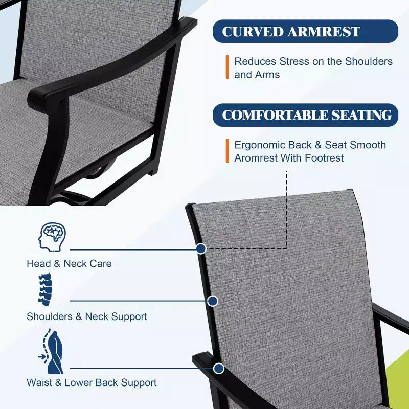 Chaises de salle à manger pivotantes d'extérieur avec dossier respirant en textilène, ensemble de 2 chaises de salle à manger pivotantes pour patio, ensemble de chaises de jardin pivotantes pour piscine, pelouse et jardin.