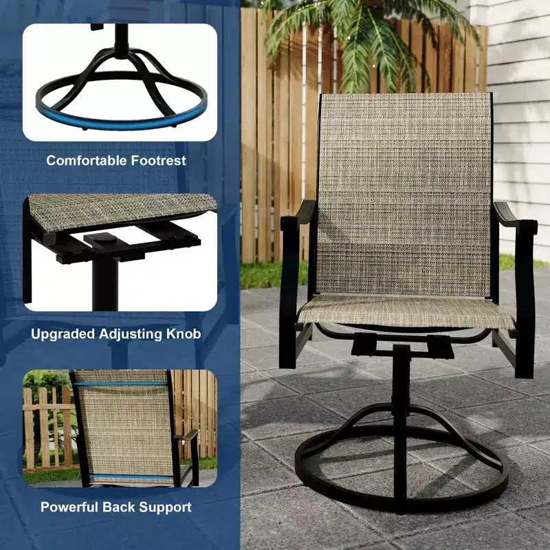 Chaises de salle à manger pivotantes d'extérieur avec dossier respirant en textilène, ensemble de 2 chaises de salle à manger pivotantes pour patio, ensemble de chaises de jardin pivotantes pour piscine, pelouse et jardin.