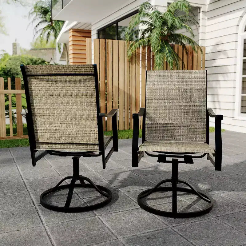 Chaises de salle à manger pivotantes d'extérieur avec dossier respirant en textilène, ensemble de 2 chaises de salle à manger pivotantes pour patio, ensemble de chaises de jardin pivotantes pour piscine, pelouse et jardin.