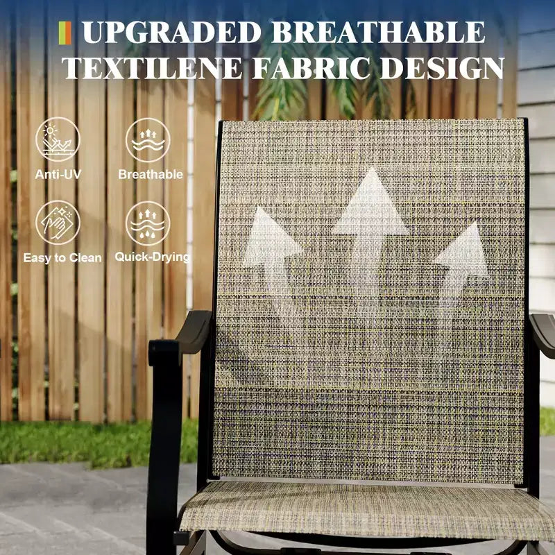 Chaises de salle à manger pivotantes d'extérieur avec dossier respirant en textilène, ensemble de 2 chaises de salle à manger pivotantes pour patio, ensemble de chaises de jardin pivotantes pour piscine, pelouse et jardin.