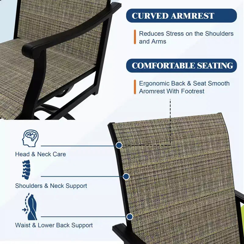 Chaises de salle à manger pivotantes d'extérieur avec dossier respirant en textilène, ensemble de 2 chaises de salle à manger pivotantes pour patio, ensemble de chaises de jardin pivotantes pour piscine, pelouse et jardin.