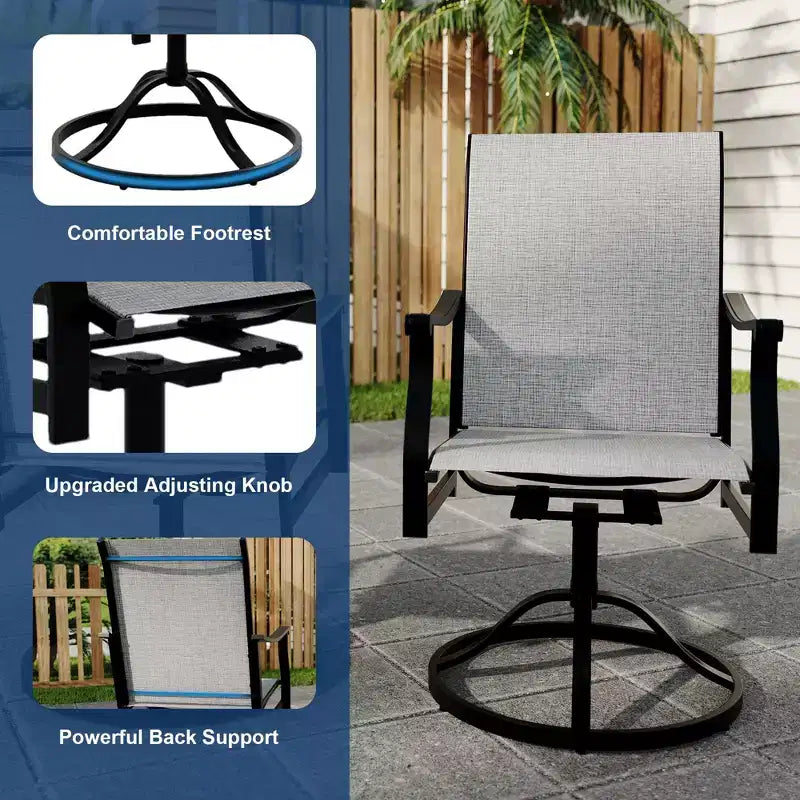 Chaises de salle à manger pivotantes d'extérieur avec dossier respirant en textilène, ensemble de 2 chaises de salle à manger pivotantes pour patio, ensemble de chaises de jardin pivotantes pour piscine, pelouse et jardin.
