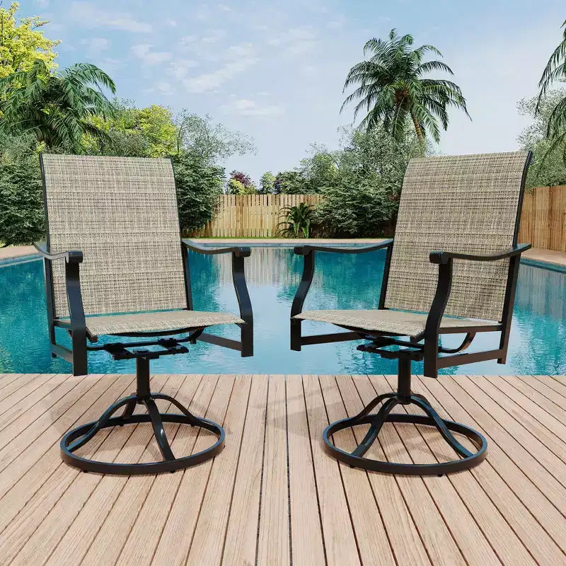 Outdoor Swivel Dining Chairs with Textilene Breathable Back, Swivel Patio Dining Chairs Set of 2, SwivelPatio SlingChairs Set for Poolside Lawn Garde