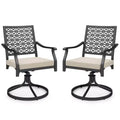 Costway 2 PCS Outdoor Swivel Chairs Patio Dining Chairs with Padded Cushions High Back Beige/Navy
