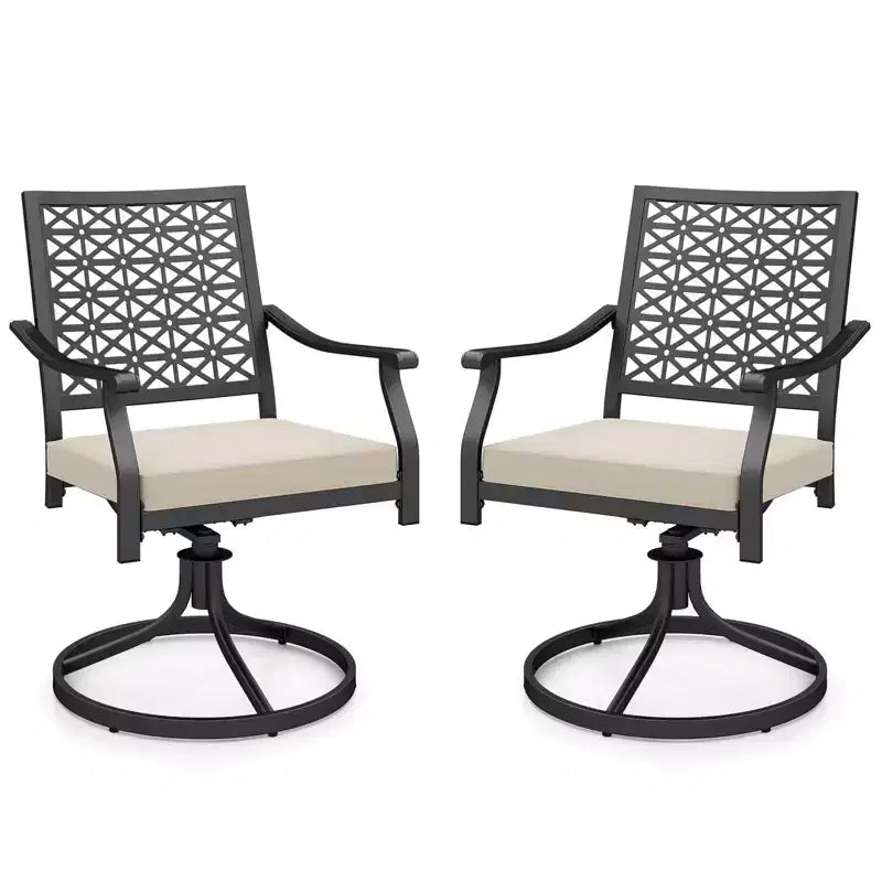 Costway 2 PCS Outdoor Swivel Chairs Patio Dining Chairs with Padded Cushions High Back Beige/Navy