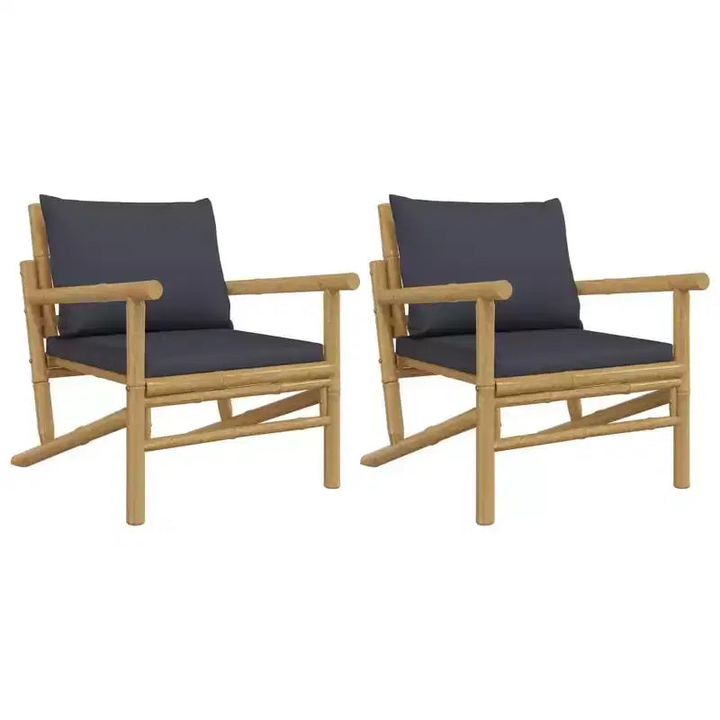 vidaXL Chaises de jardin 2 pcs avec coussins gris foncé Bambou