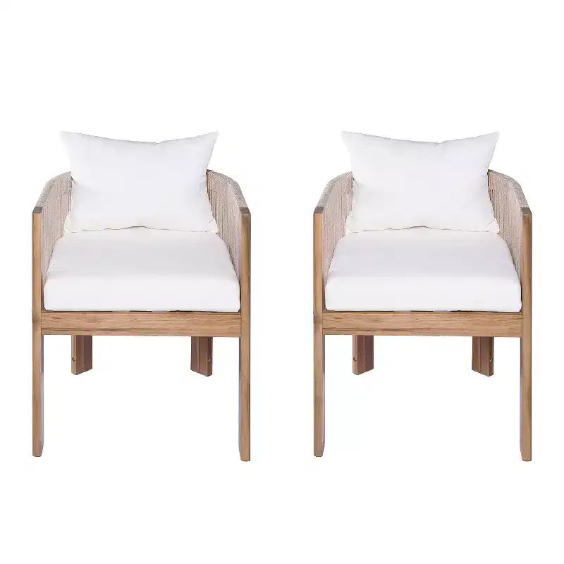 Christopher Knight Home Latoya Chaises de salle à manger modernes en acacia avec coussin et dossier en corde pour terrasse (lot de 2)