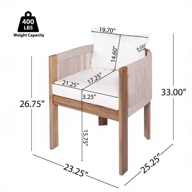 Christopher Knight Home Latoya Chaises de salle à manger modernes en acacia avec coussin et dossier en corde pour terrasse (lot de 2)