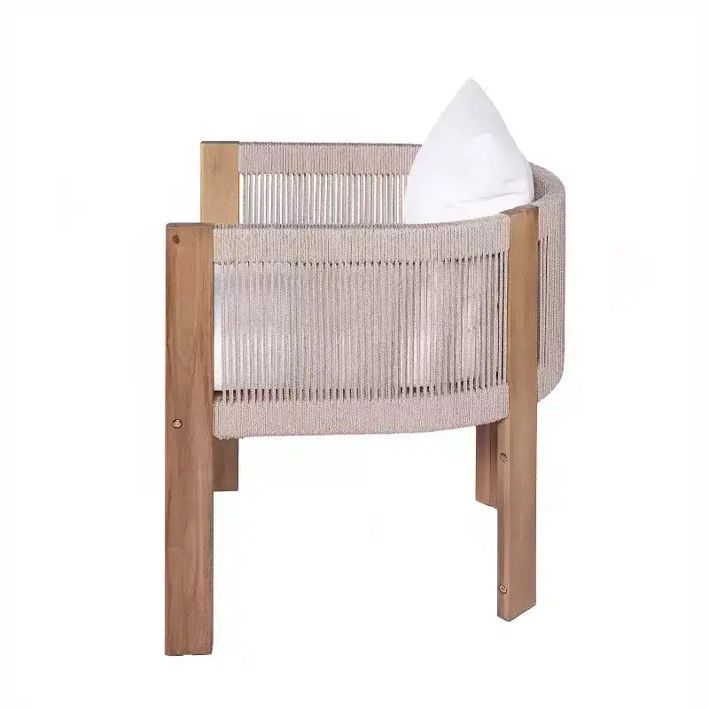 Christopher Knight Home Latoya Chaises de salle à manger modernes en acacia avec coussin et dossier en corde pour terrasse (lot de 2)