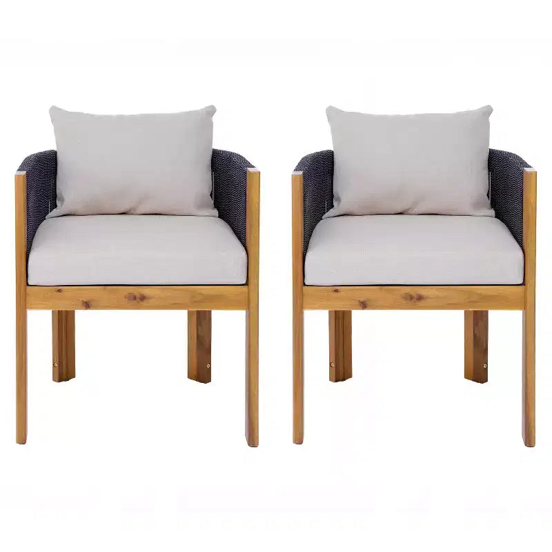 Christopher Knight Home Latoya Chaises de salle à manger modernes en acacia avec coussin et dossier en corde pour terrasse (lot de 2)