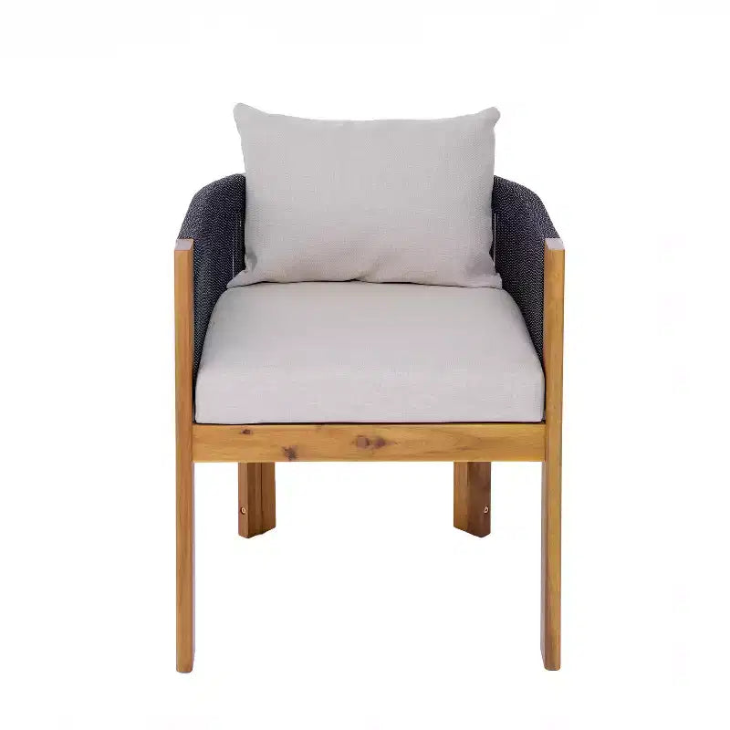 Christopher Knight Home Latoya Chaises de salle à manger modernes en acacia avec coussin et dossier en corde pour terrasse (lot de 2)