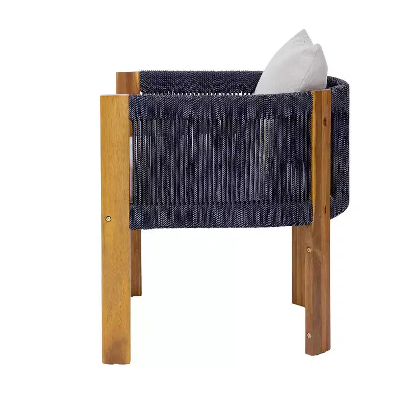 Christopher Knight Home Latoya Chaises de salle à manger modernes en acacia avec coussin et dossier en corde pour terrasse (lot de 2)