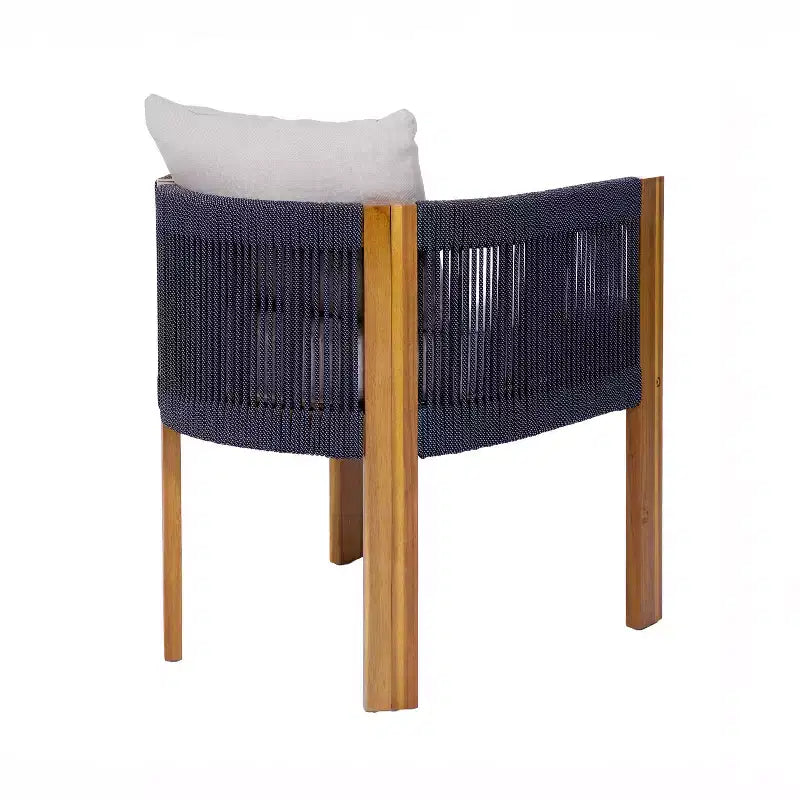 Christopher Knight Home Latoya Chaises de salle à manger modernes en acacia avec coussin et dossier en corde pour terrasse (lot de 2)