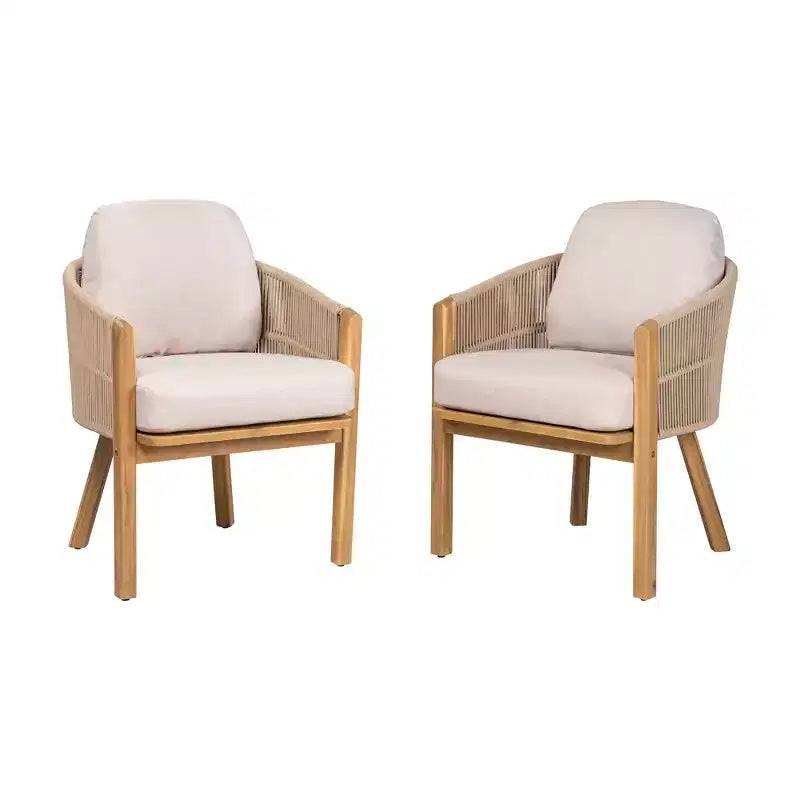 Christopher Knight Home Latoya Chaise de salle à manger d'extérieur en bois d'acacia rembourrée avec accent en corde (Lot de 2)