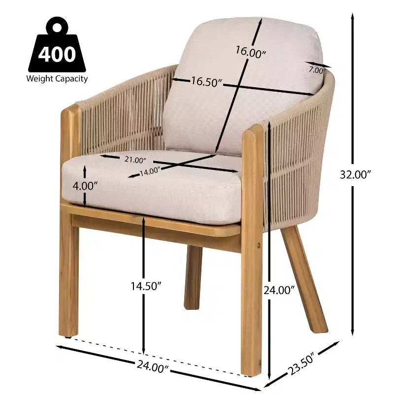 Christopher Knight Home Latoya Chaise de salle à manger d'extérieur en bois d'acacia rembourrée avec accent en corde (Lot de 2)