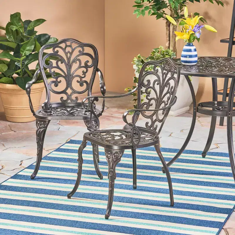GDFStudio Deka Outdoor Cast Aluminum Dining Chairs (Set of 2), Shiny Copper