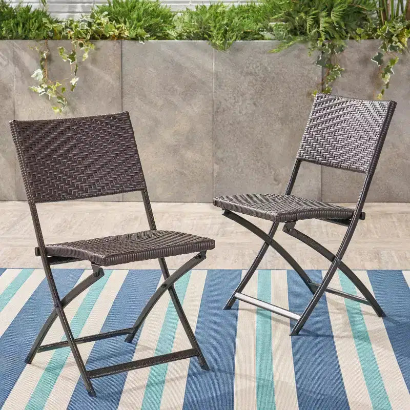 GDF Studio Agostini Outdoor Wicker Folding Dining Chairs