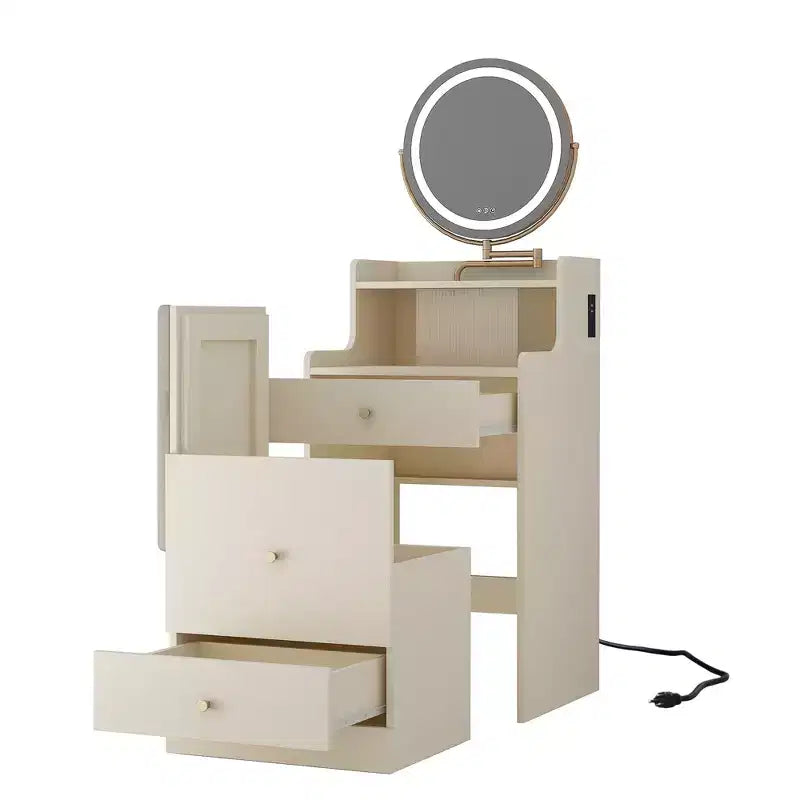 Coiffeuse 3-en-1 avec miroir et station de charge – Lumières LED, compacte, avec tabouret