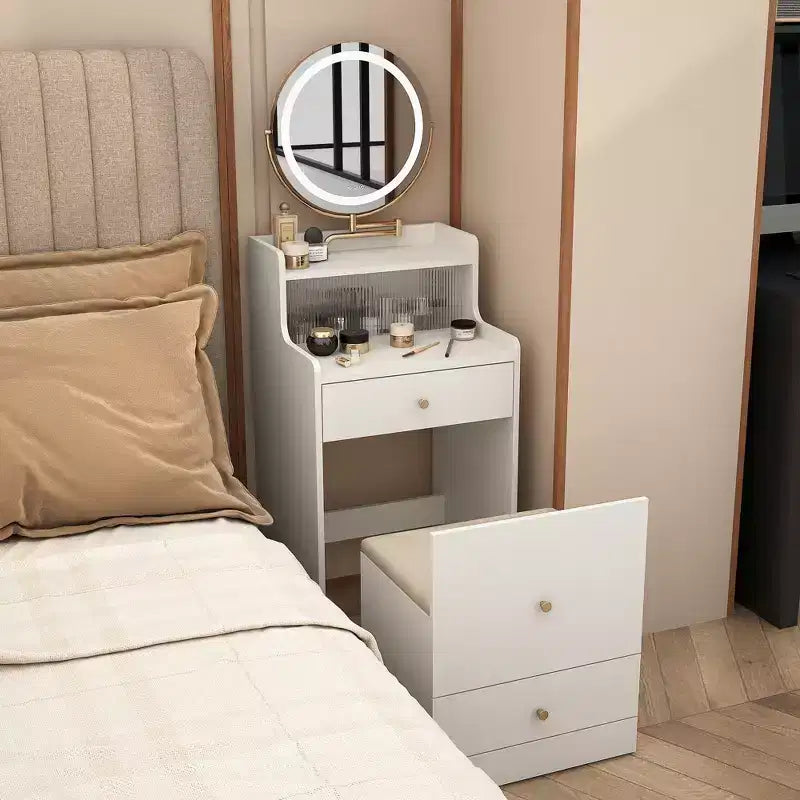 Coiffeuse 3-en-1 avec miroir et station de charge – Lumières LED, compacte, avec tabouret