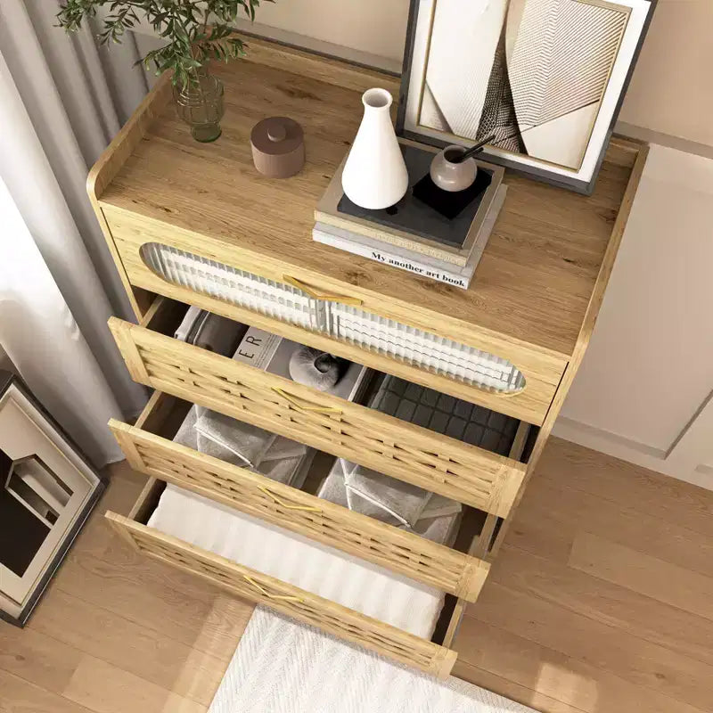 Commode en bois à 6 tiroirs – Organiseur de rangement pour chambre de bébé, chambre à coucher et salon, naturel