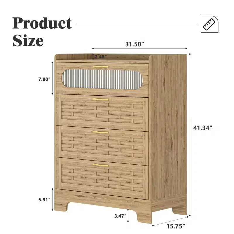 Commode en bois à 6 tiroirs – Organiseur de rangement pour chambre de bébé, chambre à coucher et salon, naturel