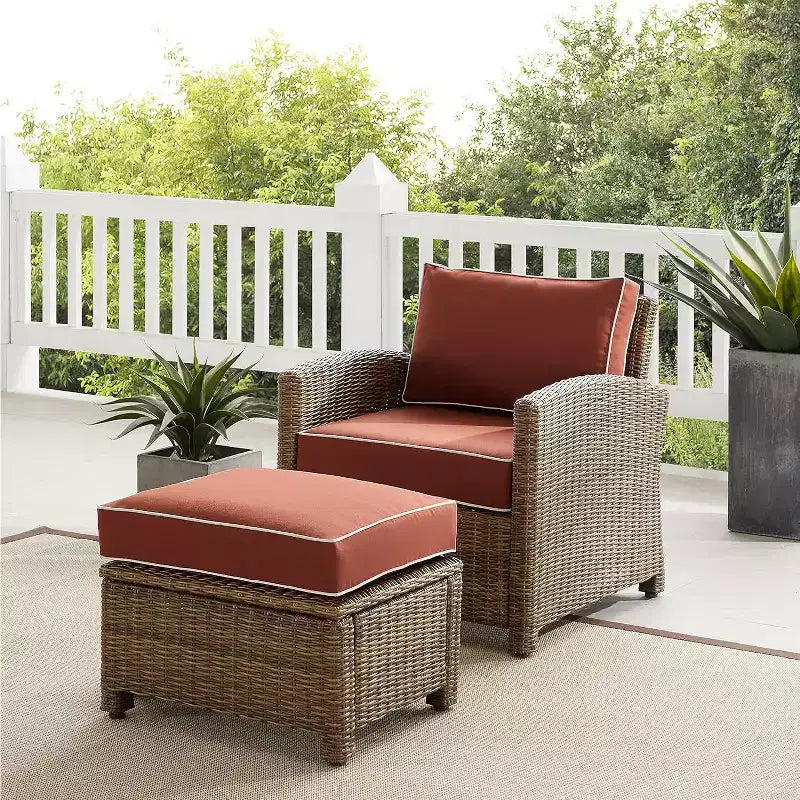 HomeStock Bradenton – Ensemble de 2 fauteuils et pouf d'extérieur en osier