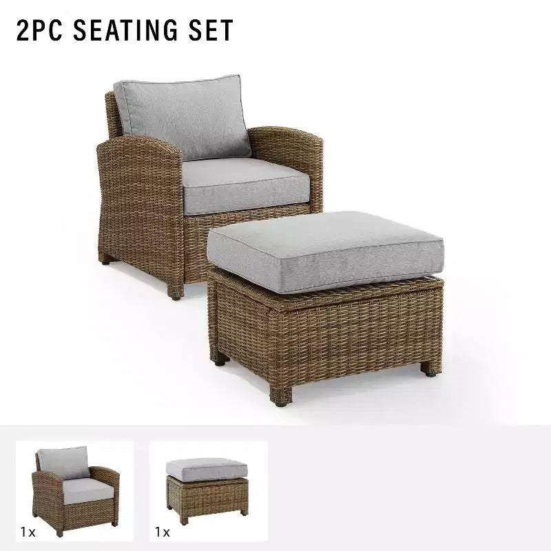 HomeStock Bradenton – Ensemble de 2 fauteuils et pouf d'extérieur en osier