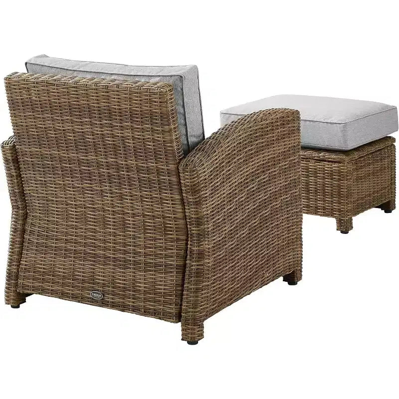 HomeStock Bradenton – Ensemble de 2 fauteuils et pouf d'extérieur en osier