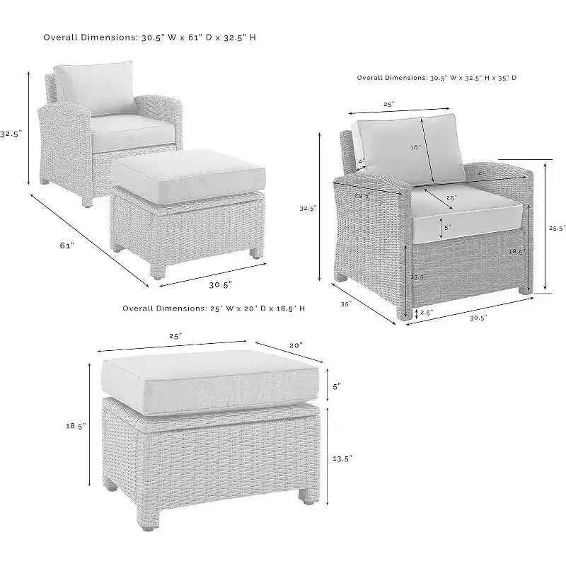 HomeStock Bradenton – Ensemble de 2 fauteuils et pouf d'extérieur en osier