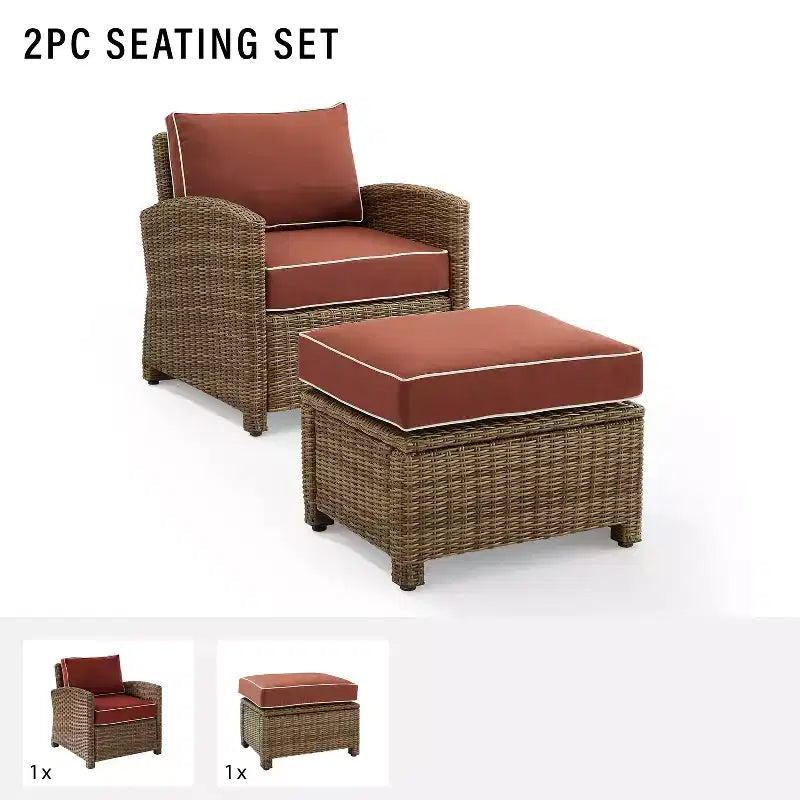 HomeStock Bradenton – Ensemble de 2 fauteuils et pouf d'extérieur en osier