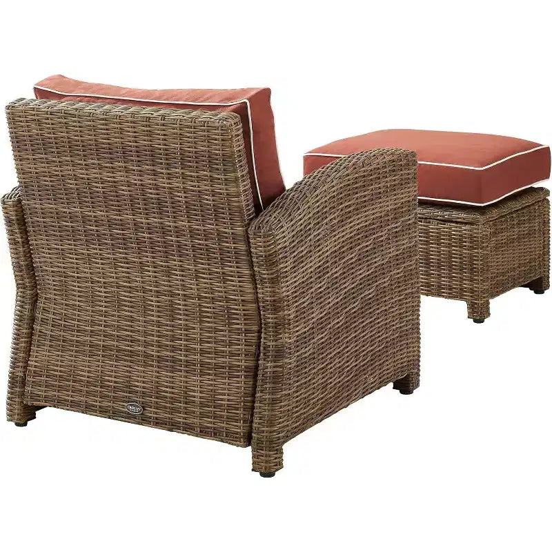 HomeStock Bradenton – Ensemble de 2 fauteuils et pouf d'extérieur en osier