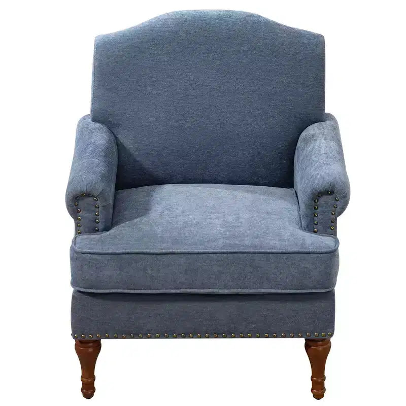 Fauteuil d'appoint capitonné en chenille vintage – Clous décoratifs et pieds en bois massif, 136 kg