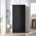 Armoire de rangement de 170 cm – 6 étagères, finition grain de bois noir et portes en rotin