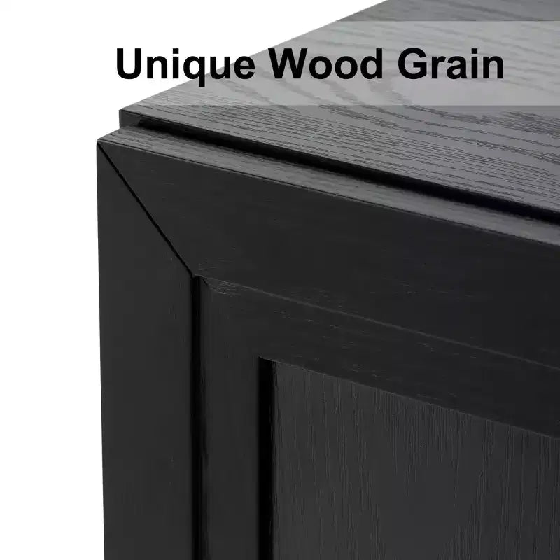 Armoire de rangement de 170 cm – 6 étagères, finition grain de bois noir et portes en rotin