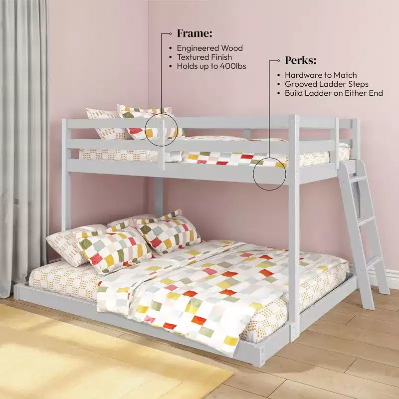Lit superposé bas pour enfants – Double sur Complet, Bois composite, 181 kg, 124 cm H