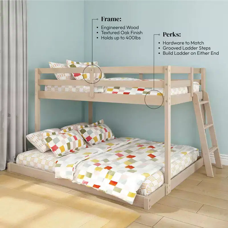 Lit superposé bas pour enfants – Double sur Complet, Bois composite, 181 kg, 124 cm H