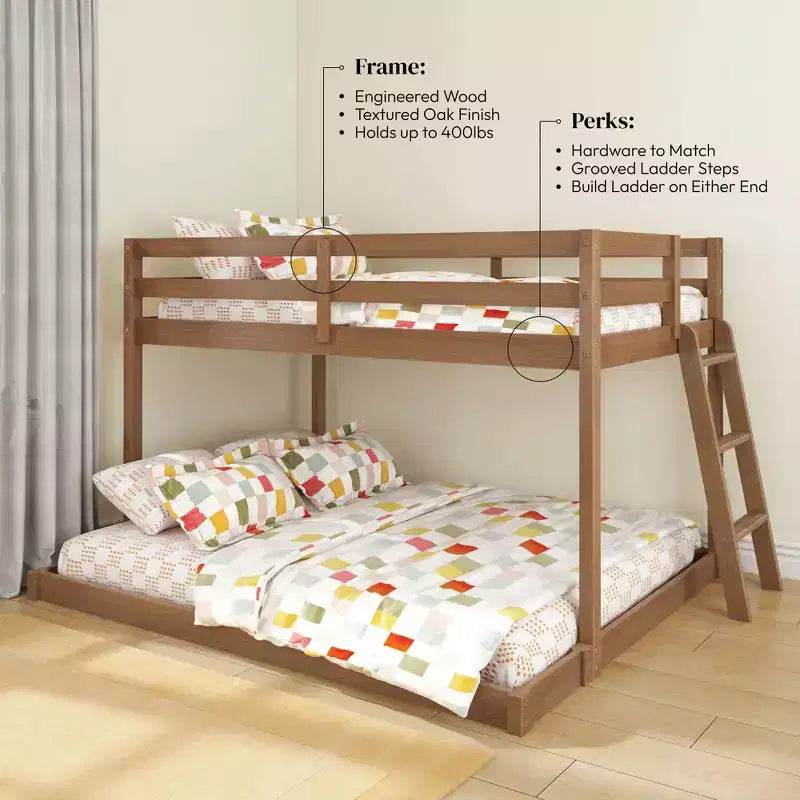 Lit superposé bas pour enfants – Double sur Complet, Bois composite, 181 kg, 124 cm H