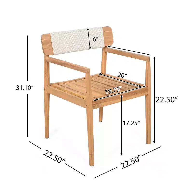 Christopher Knight Home Daisy Chaises de salle à manger d'extérieur rustiques en bois d'acacia et corde avec dossier ouvert (lot de 2)