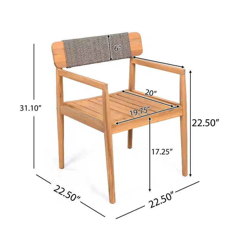 Christopher Knight Home Daisy Chaises de salle à manger d'extérieur rustiques en bois d'acacia et corde avec dossier ouvert (lot de 2)