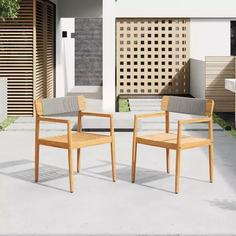 Christopher Knight Home Daisy Outdoor Rustic Acacia Wood and Rope Dining Chairs with Open Backrest (Set of 2)