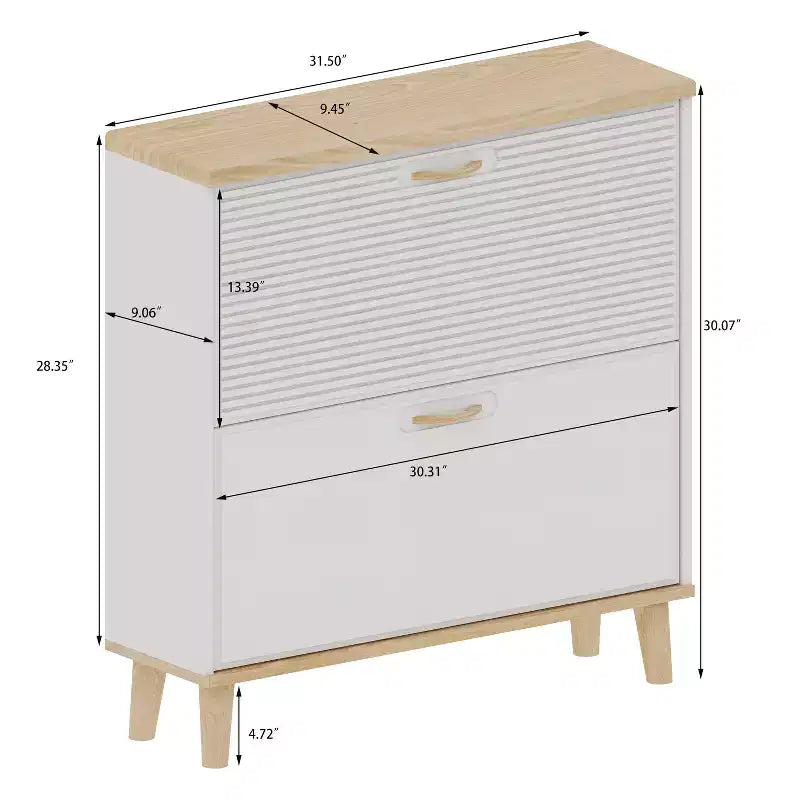 Meuble à chaussures autoportant – 2 tiroirs basculants et étagère réglable, ultra-mince 24 cm P