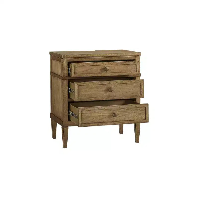Table de chevet à 3 tiroirs avec ports de chargement USB-A et USB-C – Bois dur marron