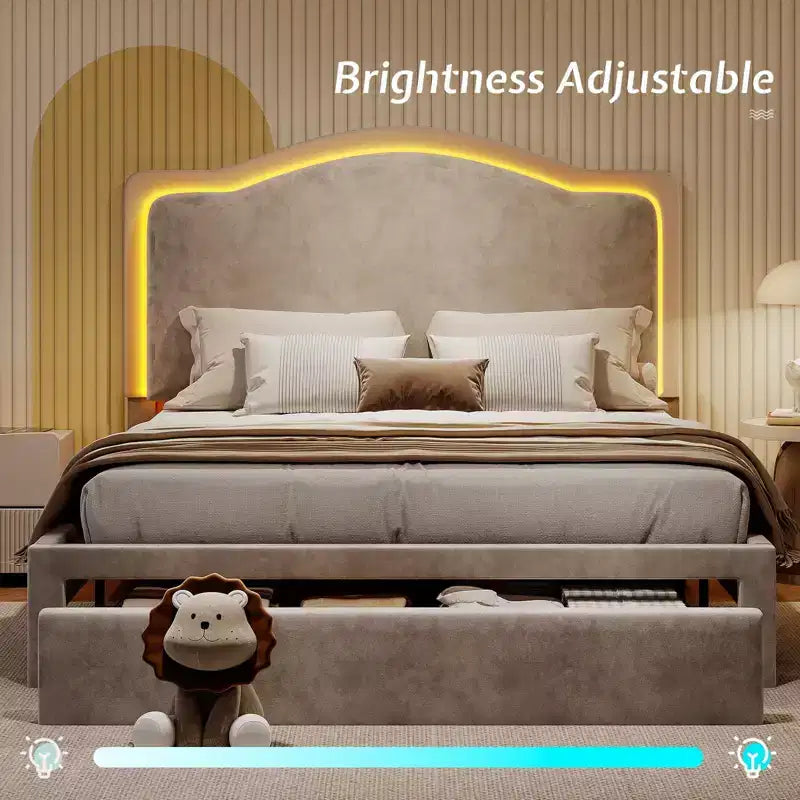 Cadre de lit LED avec station de recharge – Tête de lit de rangement réglable de 127 cm
