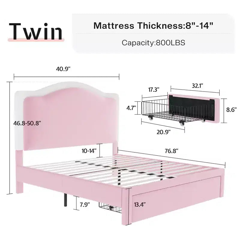 Cadre de lit LED avec station de recharge – Tête de lit de rangement réglable de 127 cm