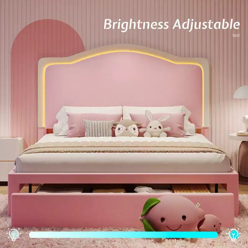 Cadre de lit LED avec station de recharge – Tête de lit de rangement réglable de 127 cm
